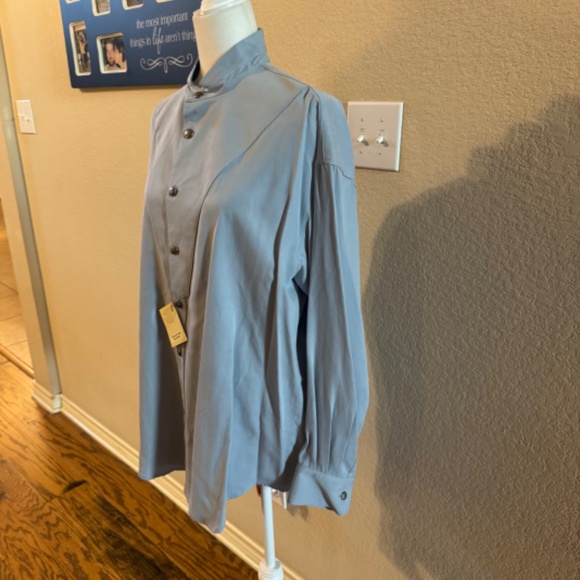 Men's Pale Blue Stubbs Wester Texas Star Button Long Sleeve Banded Collar SZ L - Picture 6 of 11